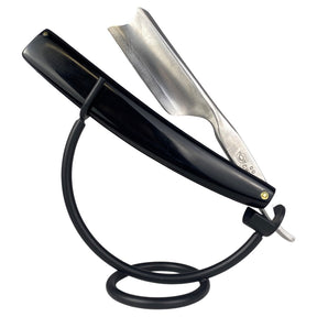JJ Shorty - 6/8  Straight Razor with Barber Notch - Black Acrylic Scales with TRC Blue Wedge (Shave Ready)