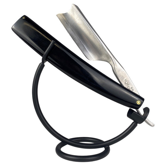 JJ Shorty - 6/8  Straight Razor with Barber Notch - Black Acrylic Scales with TRC Blue Wedge (Shave Ready)