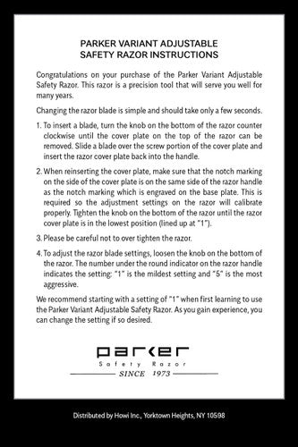 Parker - Variant Adjustable Safety Razor Open Comb – Satin Chrome