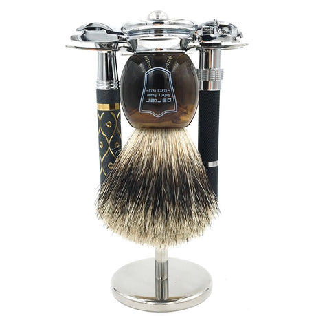 Parker - Stainless Steel 4-Prong Razor and Brush Shaving Stand - Holds 2 Razors and 2 Brushes