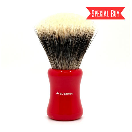 Shavemac - 24mm Fan Silvertip 2 Band Badger Shaving Brush - Red Handle