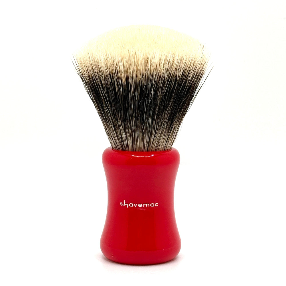 Shavemac - 24mm Fan Silvertip 2 Band Badger Shaving Brush - Red Handle