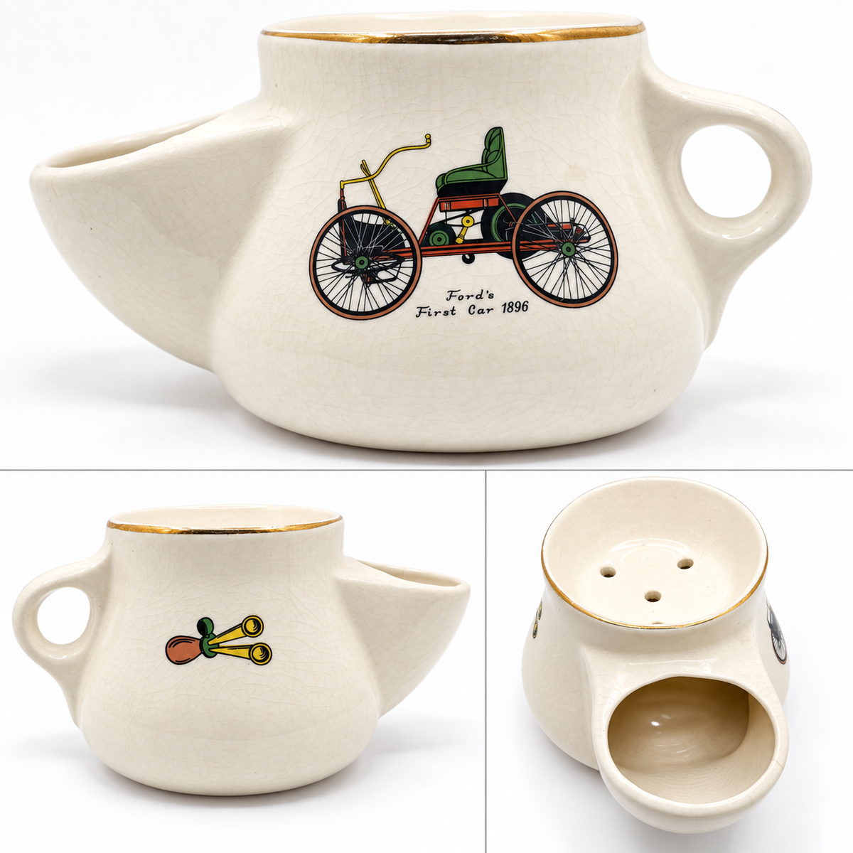 Vintage Ceramic "Ford's First Car 1896" Shaving Scuttle