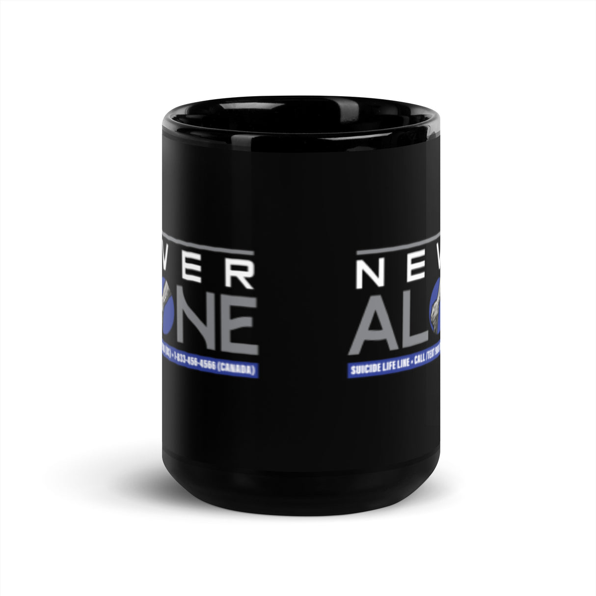 Never Alone Black Glossy Mug 15oz