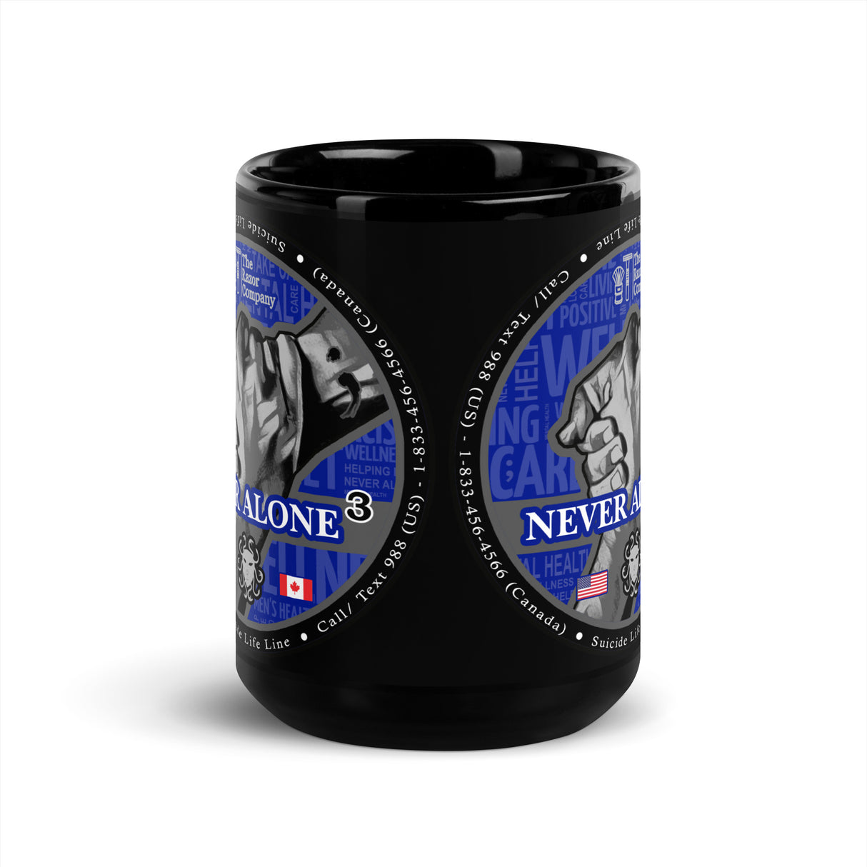 Never Alone - Black Glossy Mug - 15oz