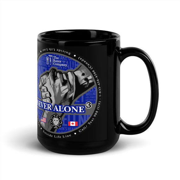 Never Alone - Black Glossy Mug - 15oz
