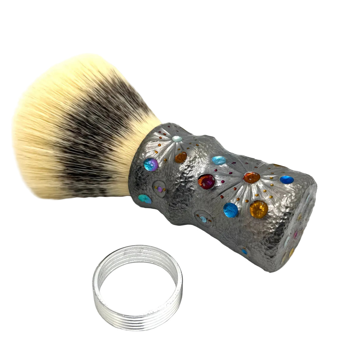 Boti Premium Handcrafted Titanium Handle, Starburst Enamel & Hammered Texture Shaving Brush