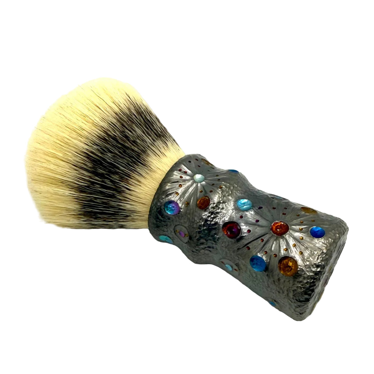 Boti Premium Handcrafted Titanium Handle, Starburst Enamel & Hammered Texture Shaving Brush