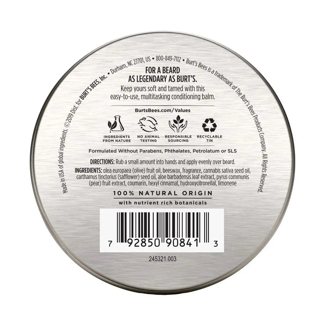 Burt’s Bees Men's Conditioning Beard Balm Tin with Aloe + Hemp 3oz.