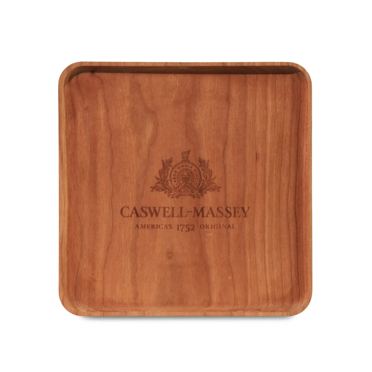 Caswell Massey Square Cherry Wood Tray Engraved Tray with Caswell-Massey Logo