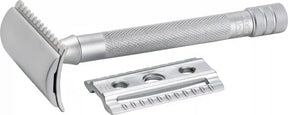 Merkur 22c Matt Chrome Dual Closed & Open Comb Plates 3 Piece Long Handle Safety Razor