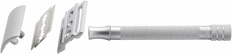 Merkur 22c Matt Chrome Dual Closed & Open Comb Plates 3 Piece Long Handle Safety Razor