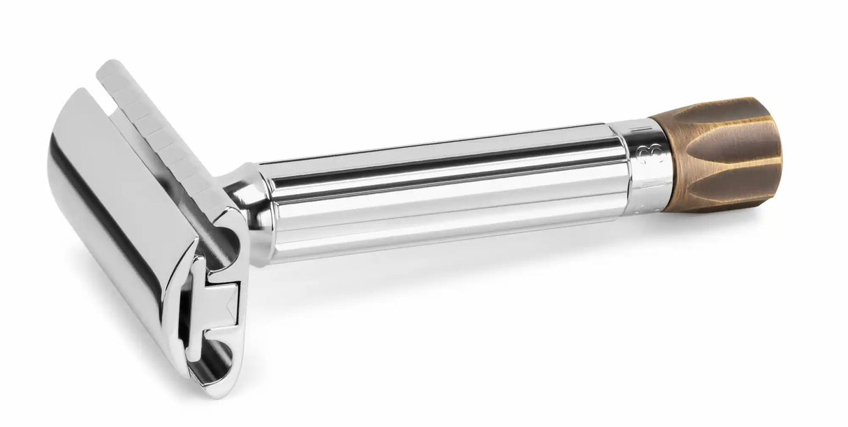 Merkur Progress Adjustable Double Edge Safety Razor Short Handle Antique Brass Knob