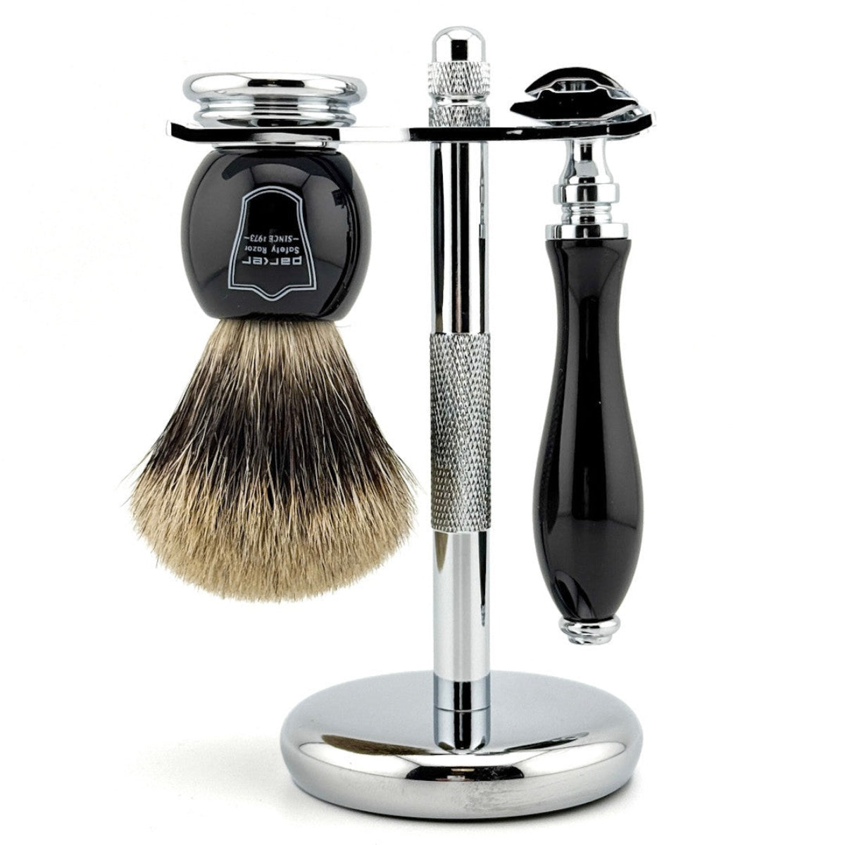 Parker 111B Deluxe Safety Razor & Pure Badger Brush 3-Piece Shave Set