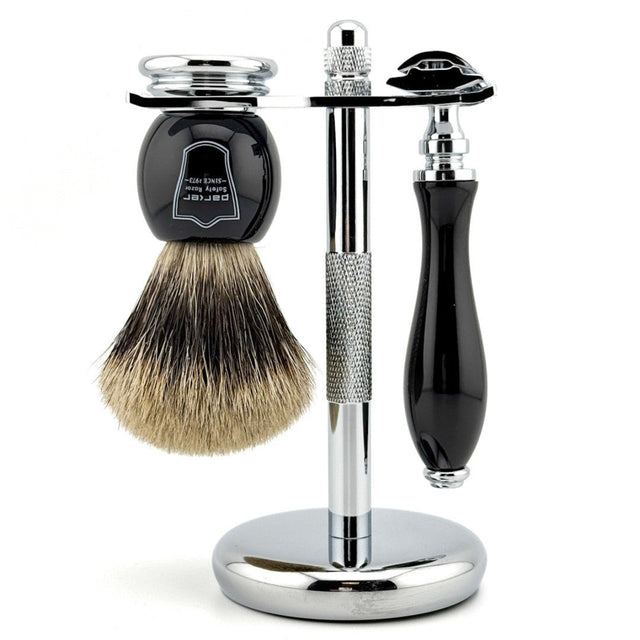 Parker 111B Deluxe Safety Razor & Pure Badger Brush 3-Piece Shave Set