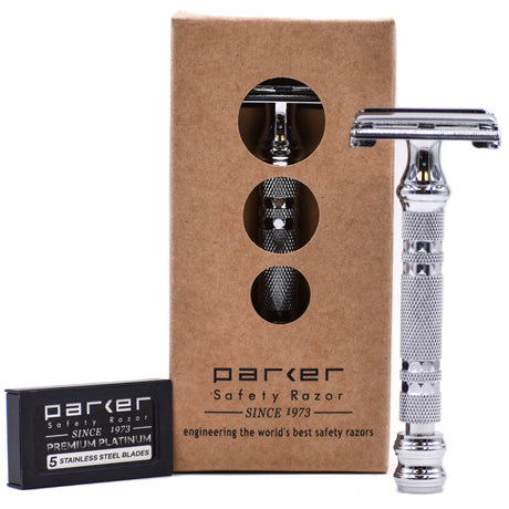 Parker 66R Deluxe Safety Razor and Premium Synthetic 3-Piece Shave Set