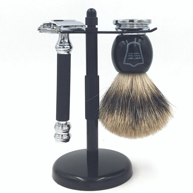 Parker 76R Deluxe Safety Razor & Pure Badger Brush 3-Piece Shave Set