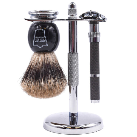 Parker 96R Butterfly Safety Razor and Pure Badger Brush 3-Piece Shave Set