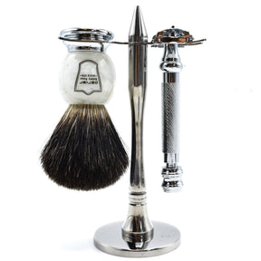Parker 99R Heavyweight Butterfly Razor & Black Badger Brush 3-Piece Shave Set