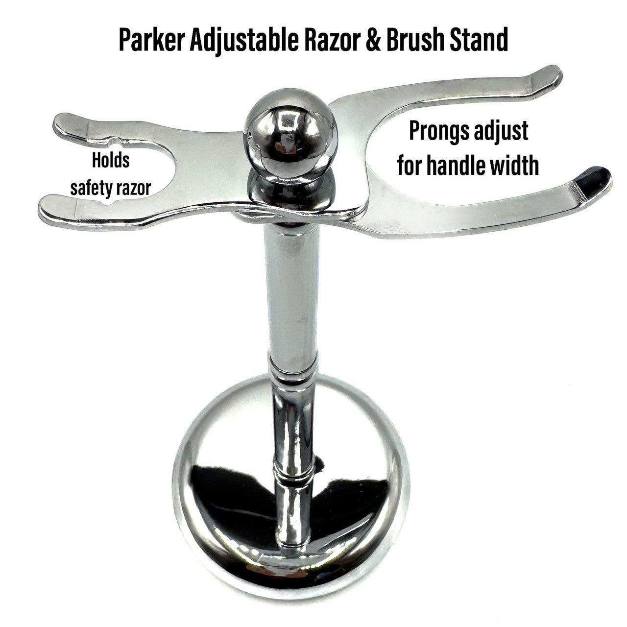 Parker - Adjustable Deluxe Chrome Razor & Brush Shave Stand | Free
