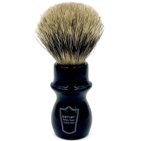 Parker Black Handle Deluxe Pure Badger Long Handle Shaving Brush & Stand 22mm
