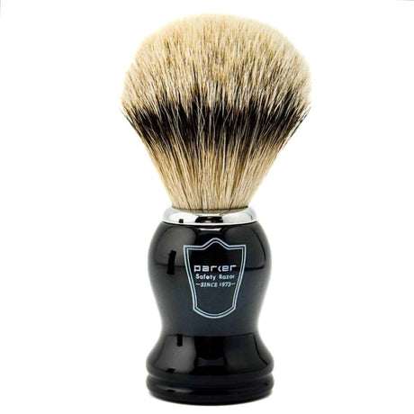 Parker Black Handle Silvertip Badger Shaving Brush and Stand