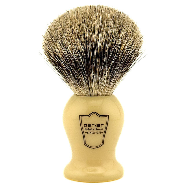 Parker Classic Ivory Handle Pure Badger Shaving Brush and Stand