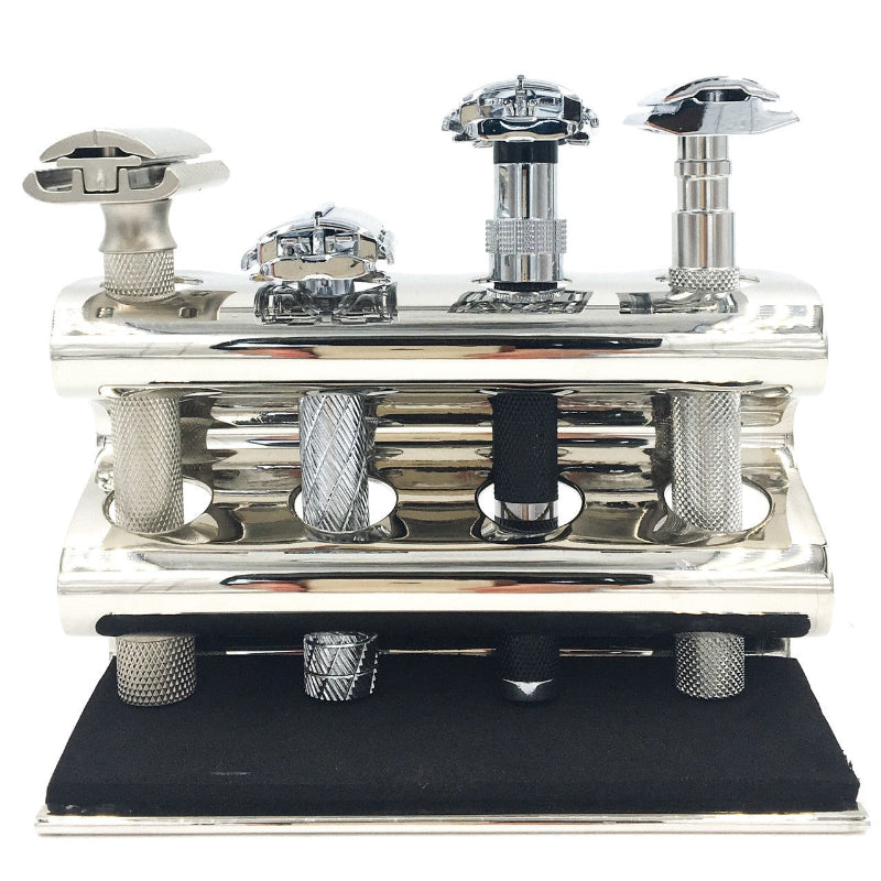 Parker - Deluxe Chrome Razor Stand - Holds 4 Double Edge Safety Razors
