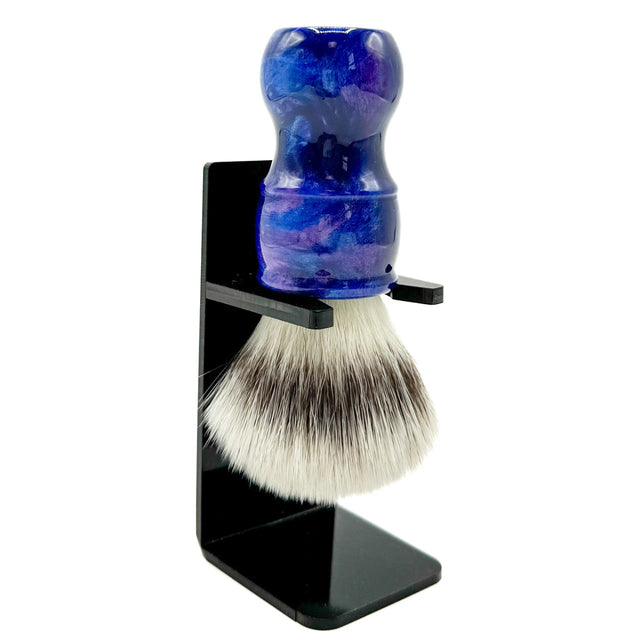 Parker Deluxe Iridescent Blue Handle Synthetic Shaving Brush & Stand