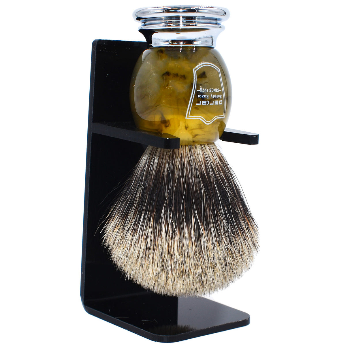 Parker Faux Horn Handle Pure Badger Shaving Brush and Stand