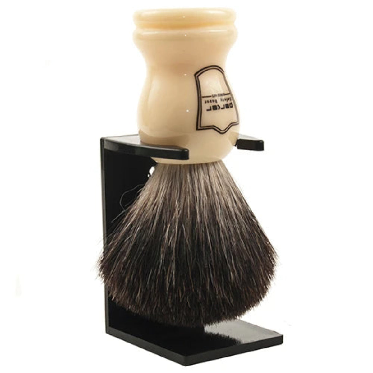 Parker Ivory Handle Black Badger Shaving Brush & Stand 20mm