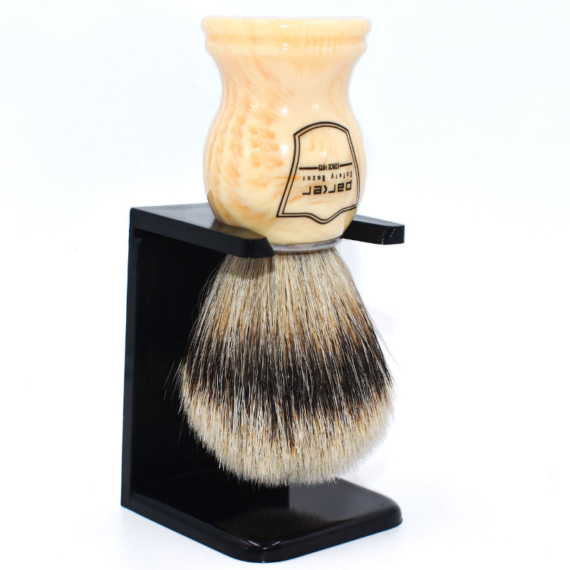 Parker - Ivory Handle Silvertip Badger Shave Brush and Stand