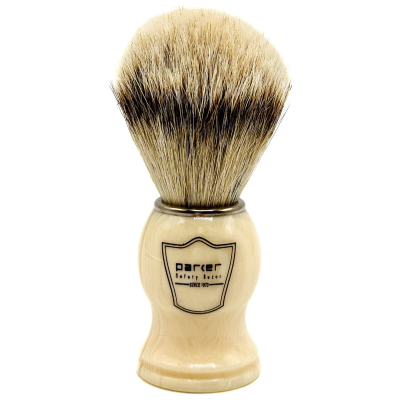 Parker - Ivory Handle Silvertip Badger Shave Brush and Stand