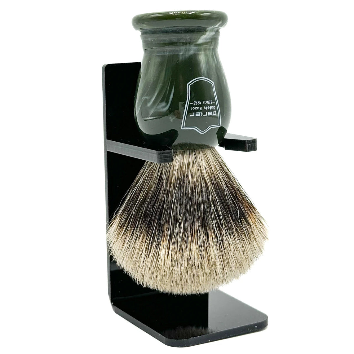 Parker King Size Marble Handle Pure Badger Shaving Brush and Stand