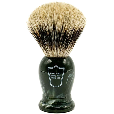 Parker King Size Marble Handle Pure Badger Shaving Brush and Stand