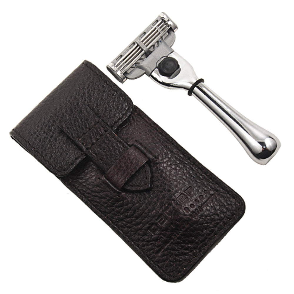 Parker Mach 3 Compatible Travel Razor with Leather Case