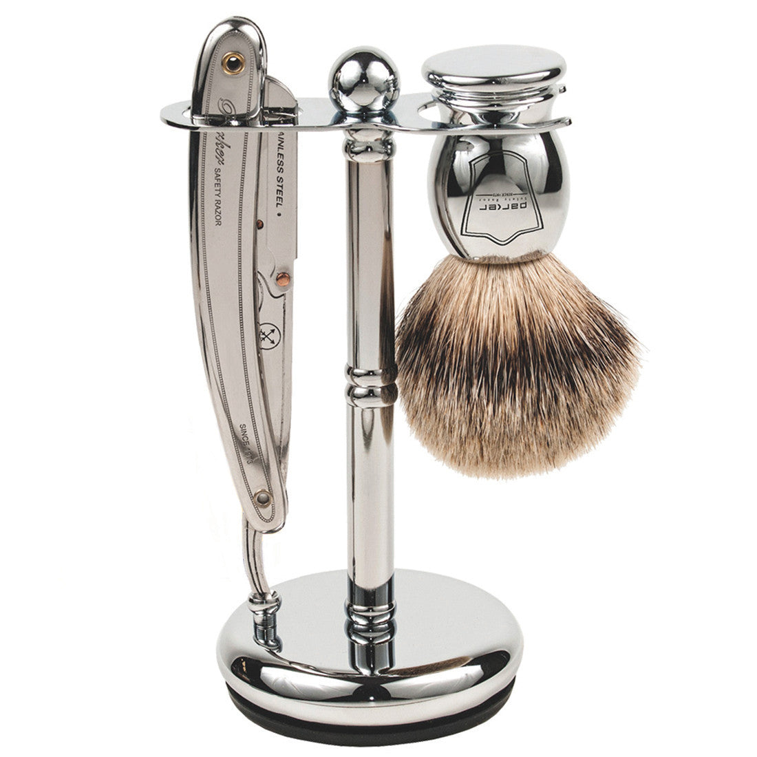 Parker SR1 Straight Razor & Pure Badger Brush 3-Piece Shave Set