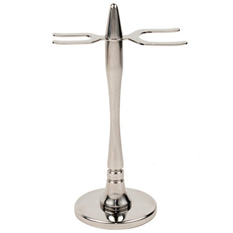 Parker Stainless Steel "Modern" 2 prong Razor & Brush Shave Stand