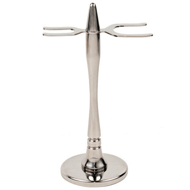 Parker Stainless Steel "Modern" 2 prong Razor & Brush Shave Stand