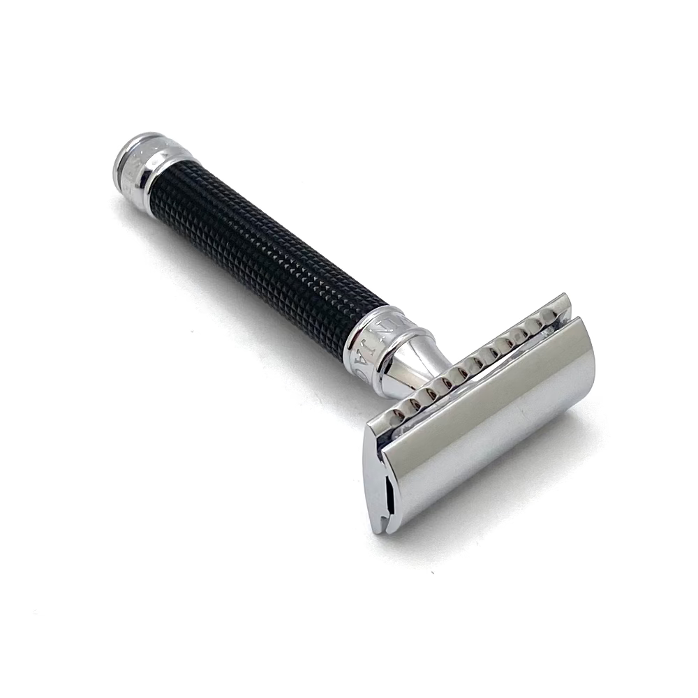 Pre-Owned Edwin Jagger Double Edge Safety Razor Black Chrome 3D Laser Diamond Grip Handle