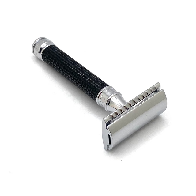 Pre-Owned Edwin Jagger Double Edge Safety Razor Black Chrome 3D Laser Diamond Grip Handle