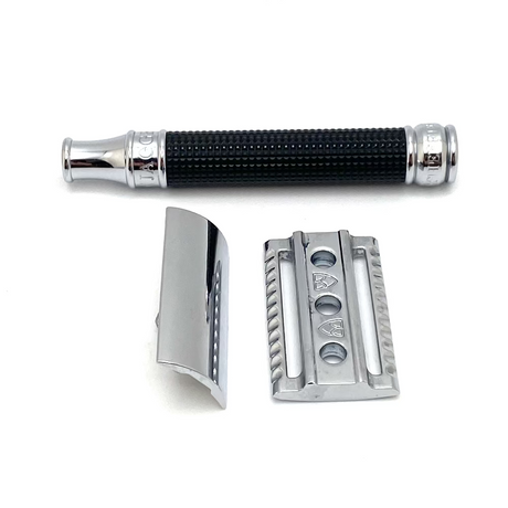 Pre-Owned Edwin Jagger Double Edge Safety Razor Black Chrome 3D Laser Diamond Grip Handle
