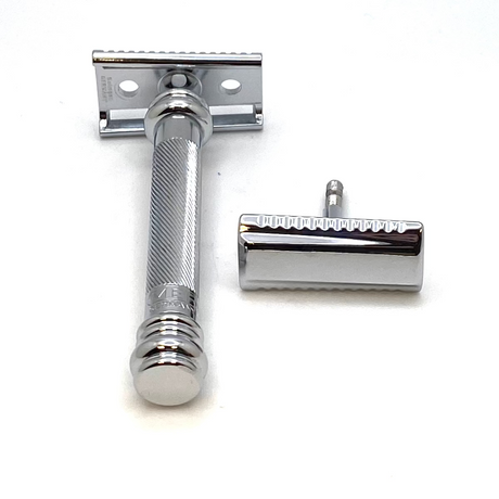 Pre-Owned Merkur 39C Polished Chrome Finish w/ Long Handle Barber Pole HD Slant Guard Double Edge Safety Razor
