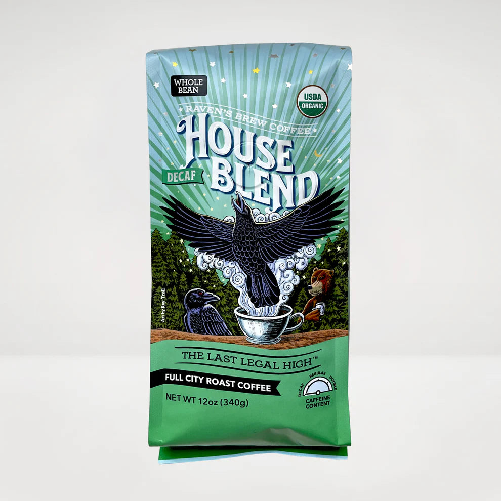 Decaf House Blend Whole Bean Coffee 12oz | Raven’s Brew® – The Razor ...