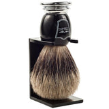 Scratch & Dent Parker Black & Chrome Handle Pure Badger Shaving Brush and Stand