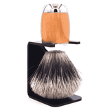 Taconic Shave Wood & Chrome Handle Deluxe Pure Badger Shave Brush & Stand
