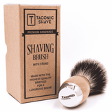 Taconic Shave Wood & Chrome Handle Deluxe Pure Badger Shave Brush & Stand