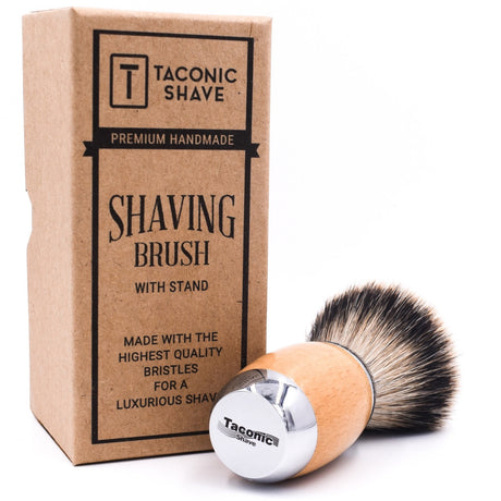 Taconic Shave Wood & Chrome Handle Silvertip Badger Shave Brush & Stand