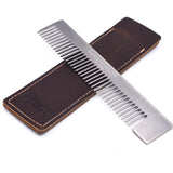 Taconic Shave Premium Stainless Steel Pocket Comb and Leather Case Made in USA