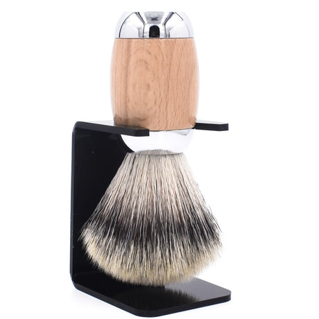 Taconic Shave Wood & Chrome Handle Synthetic Shave Brush & Stand